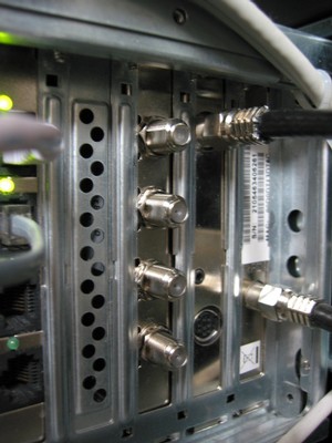 Quad tuner card connectors at back of computer