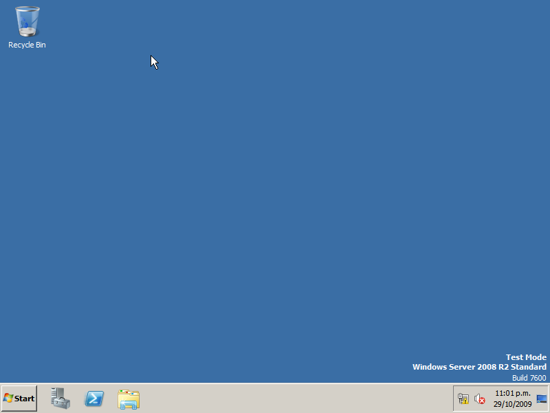 Windows Server 2008 desktop with 'Test Mode' active