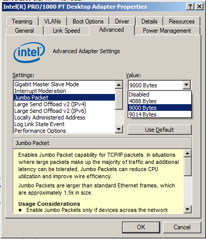 Intel(R) PRO/1000 PT Desktop Adapter Properties - Advanced Adapter Settings