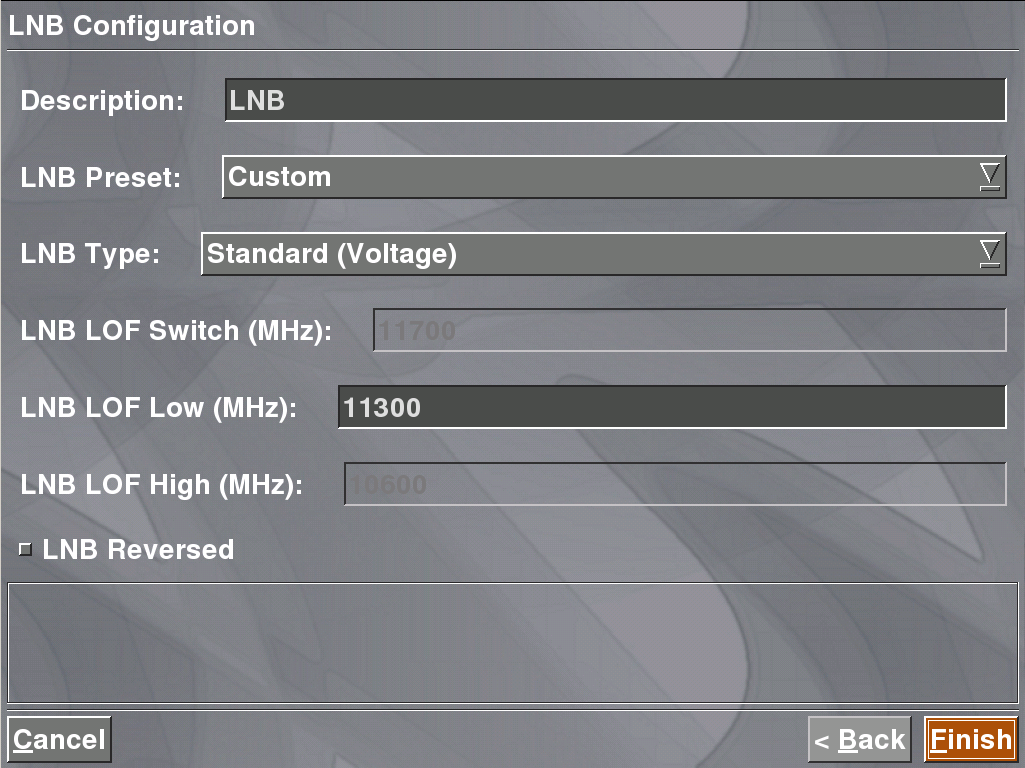 MythTV DVB-S Capture Card Setup LNB Configuration