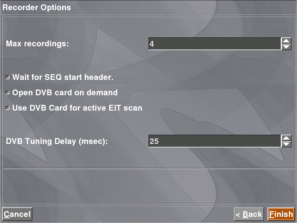 MythTV DVB-S Capture Card Setup - Recorder Options