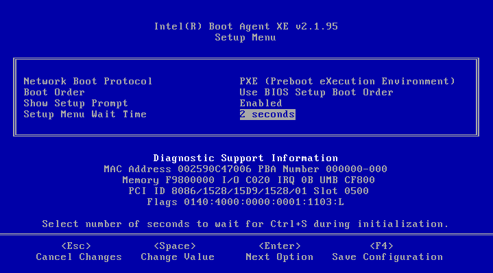 Intel Boot Agent screen