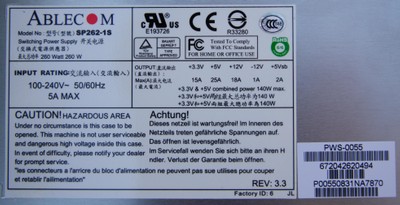 Ablecom SP262-1S 260W PSU (label)