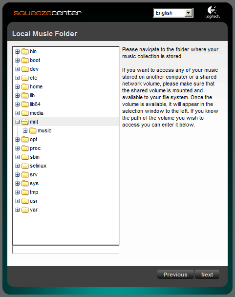 SqueezeCenter - Local music folder
