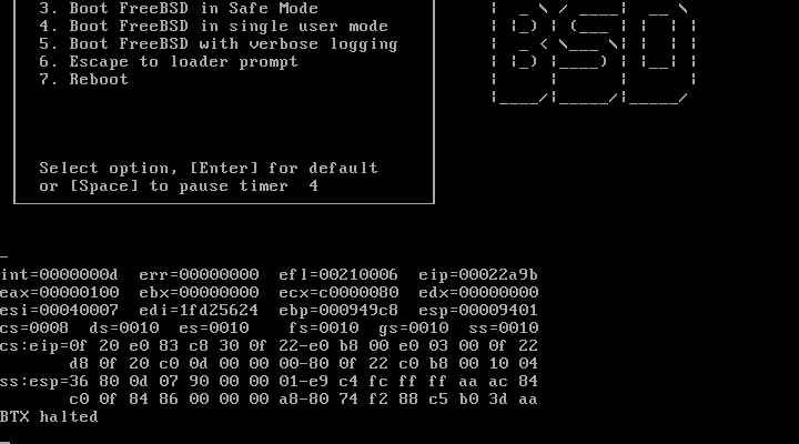 FreeBSD 8.2 BTX Halted