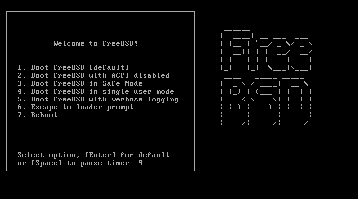 FreeBSD 8.2 DVD Boot Menu