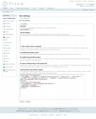 Screensnap of google analytics code in Plone 3 site setup