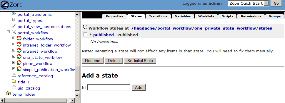 One State WorkFlow With Publish State Only