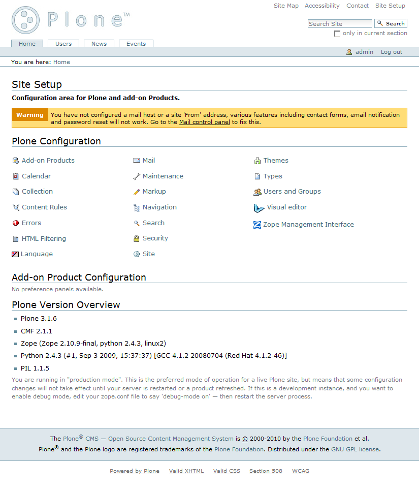 Plone initial Control Panel