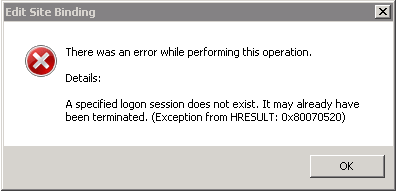 Error Dialog: Edit Site Binding