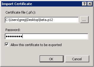IIS 7 Import Certificate Dialog