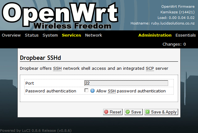 OpenWrt - Services - Dropbear SSHd