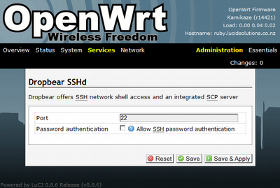 OpenWrt - Services - Dropbear SSHd