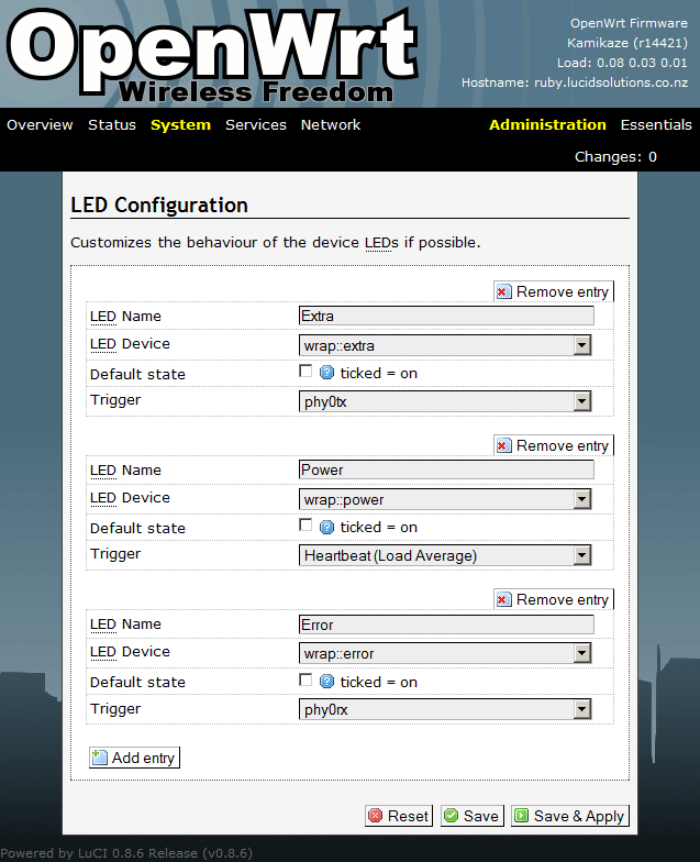 OpenWrt - System - LED Configuration